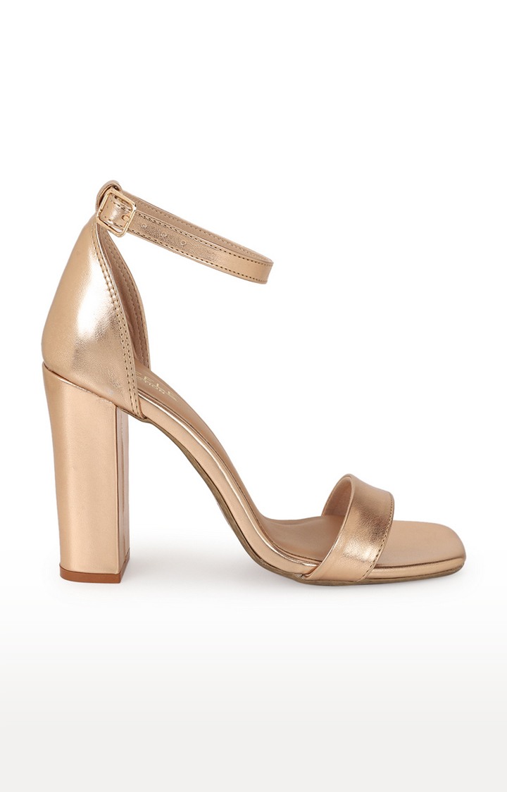 Rose Gold PU Block Sandals