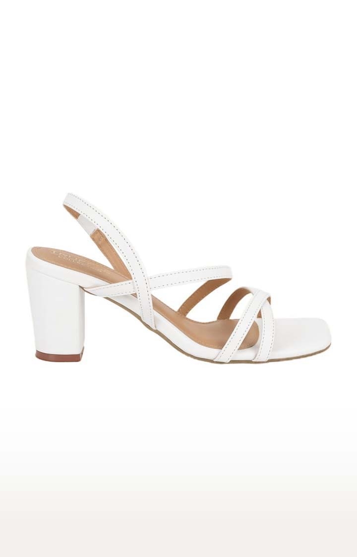 Buy Truffle Collection White Pu Crossover Ankle Strap Block Heels Online