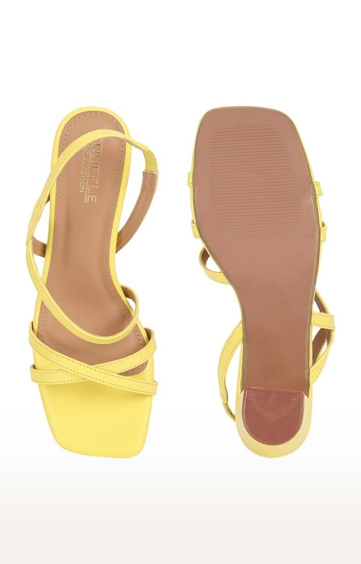 Truffle Collection | Women's Yellow PU Solid Slip On Block Heels 3