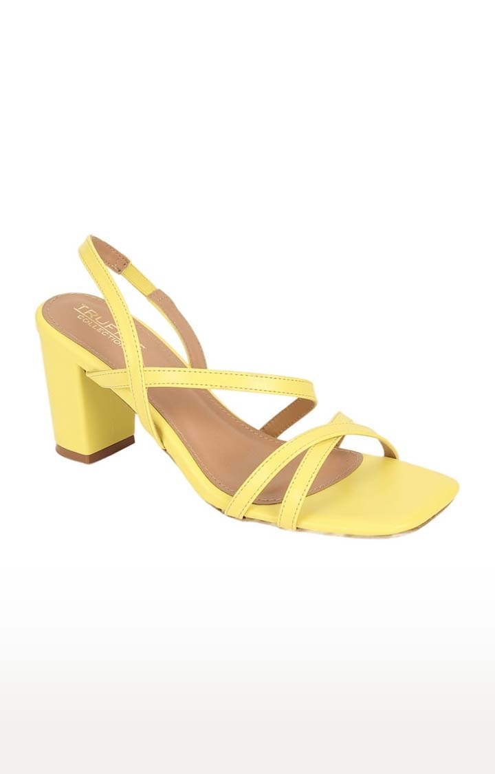 Truffle Collection | Women's Yellow PU Solid Slip On Block Heels
