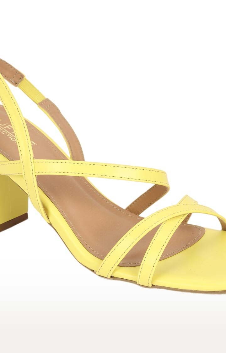 Truffle Collection | Women's Yellow PU Solid Slip On Block Heels 4