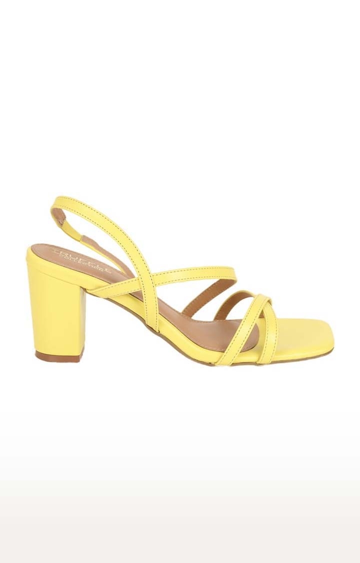 Truffle Collection | Women's Yellow PU Solid Slip On Block Heels 1