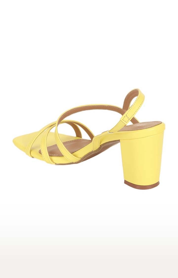 Truffle Collection | Women's Yellow PU Solid Slip On Block Heels 2
