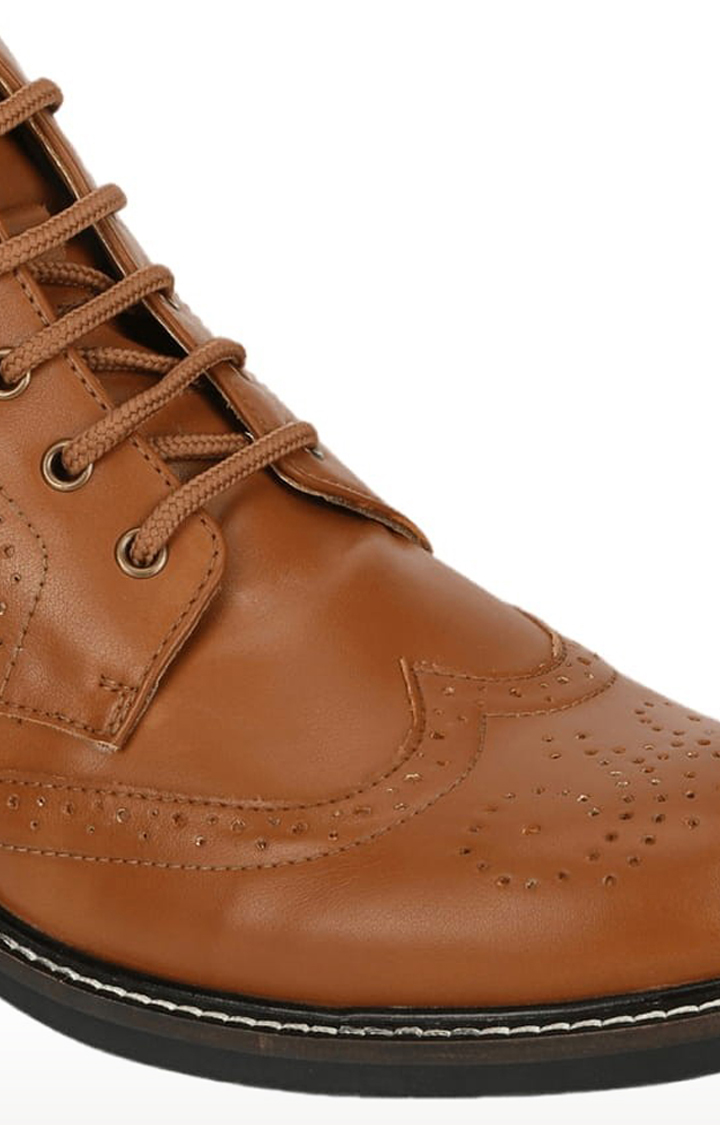 Truffle Collection | Men's Brown PU Solid Lace-Up Boot 4