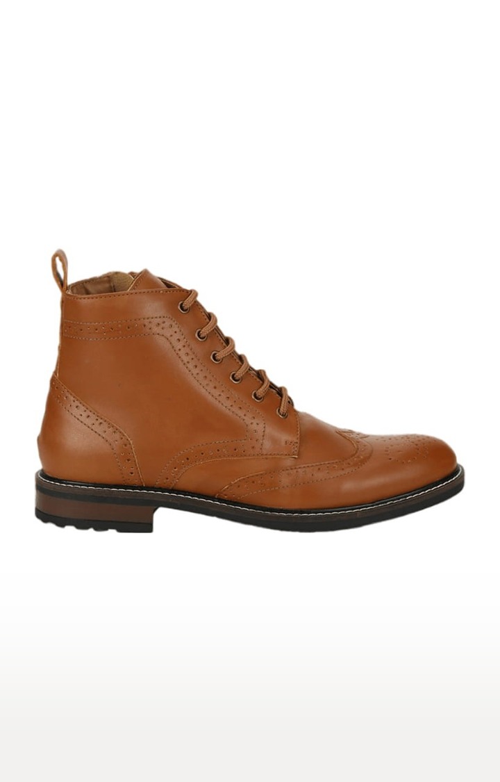 Truffle Collection | Men's Brown PU Solid Lace-Up Boot 1