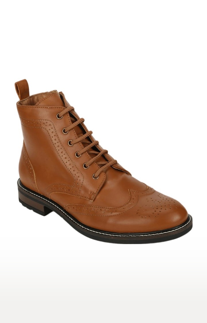 Truffle Collection | Men's Brown PU Solid Lace-Up Boot 0