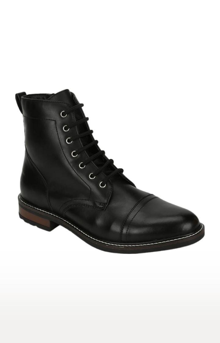 Truffle Collection | Men's Black PU Solid Lace-Up Boot