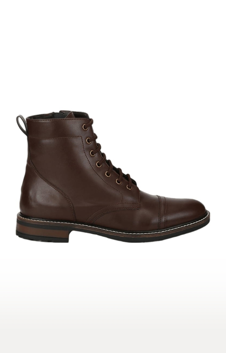 Truffle Collection | Men's Brown PU Solid Lace-Up Boot 1