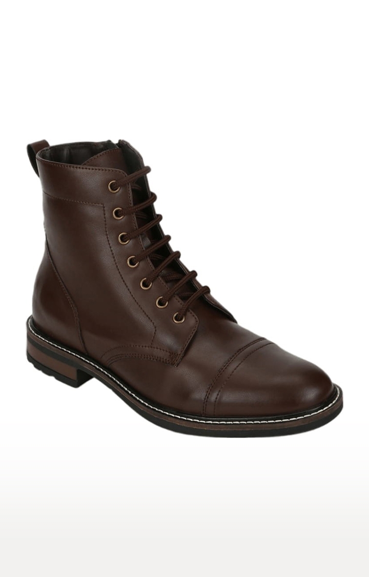 Truffle Collection | Men's Brown PU Solid Lace-Up Boot 0