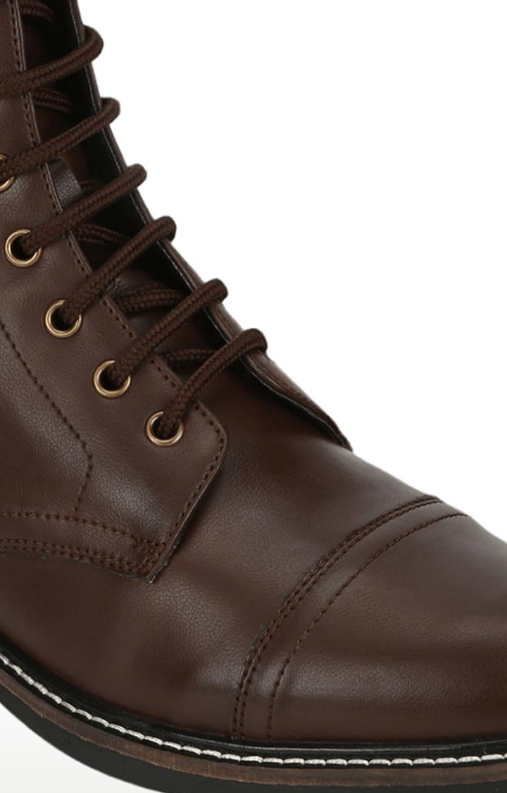 Truffle Collection | Men's Brown PU Solid Lace-Up Boot 4