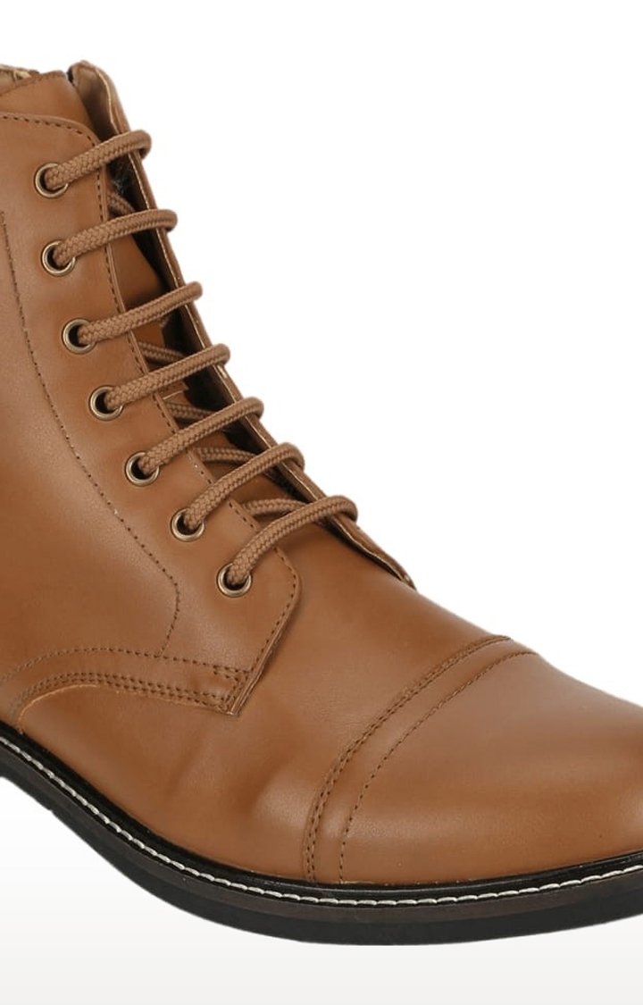 Truffle Collection | Men's Brown PU Solid Lace-Up Boot 4
