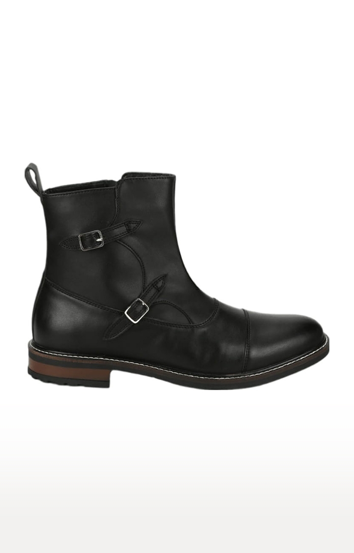 Truffle Collection | Men's Black PU Solid Zip Boot 1
