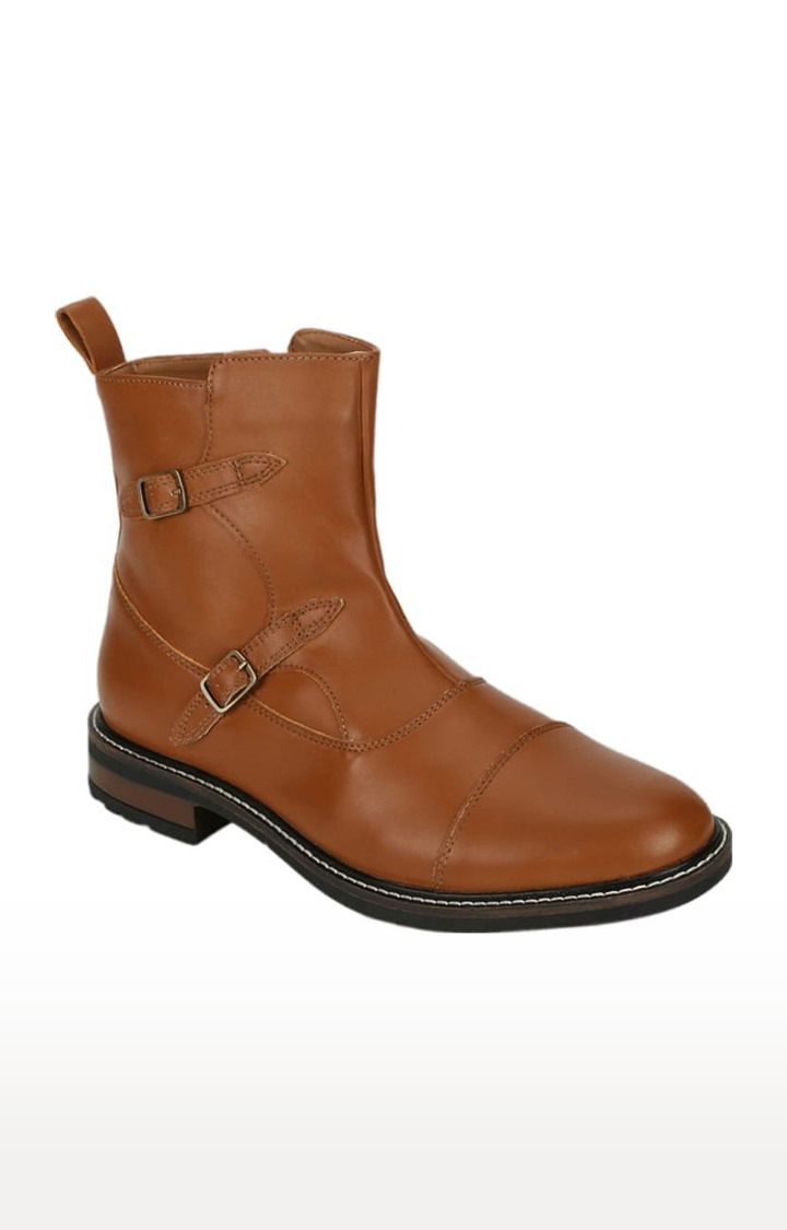 Truffle Collection | Men's Brown PU Solid Zip Boot 0