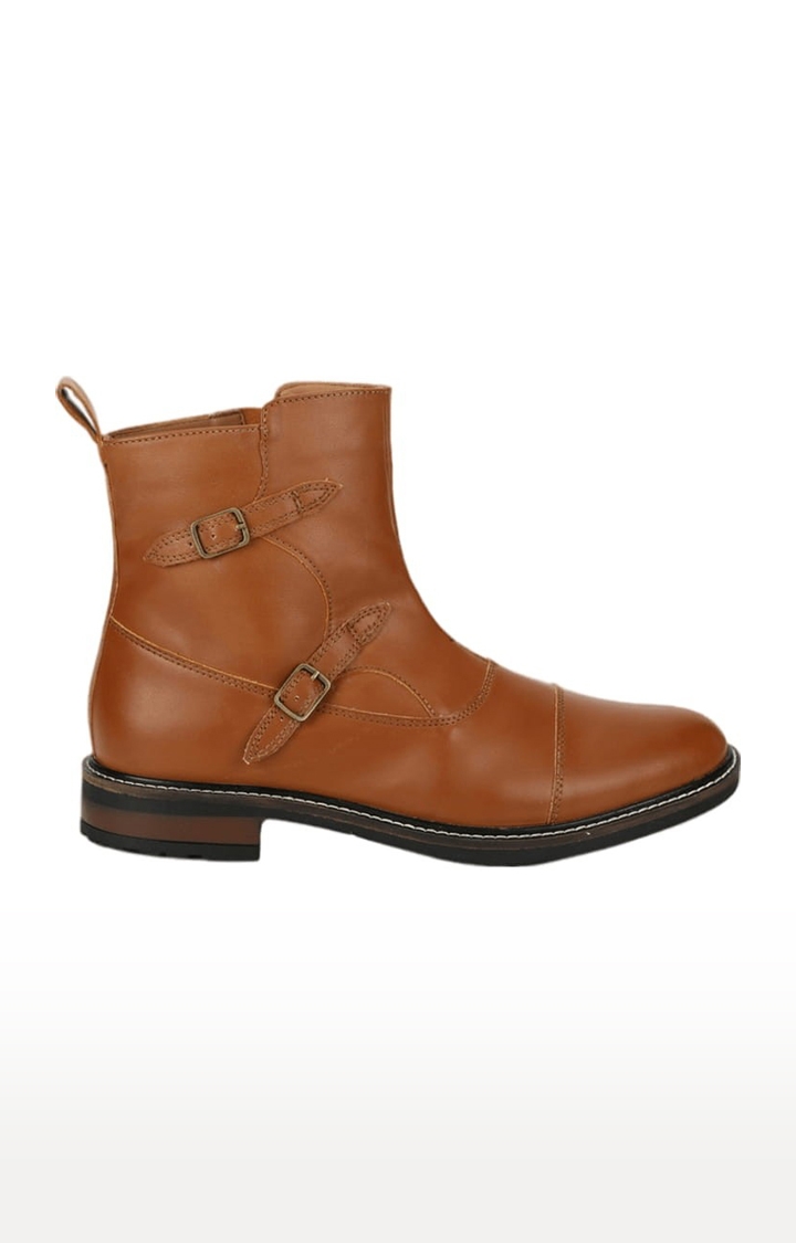 Truffle Collection | Men's Brown PU Solid Zip Boot 1