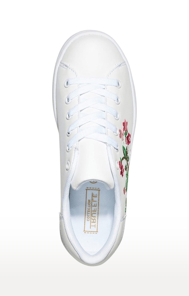 Truffle Collection | Women's White Synthetic Printed Lace-Up Sneakers 2