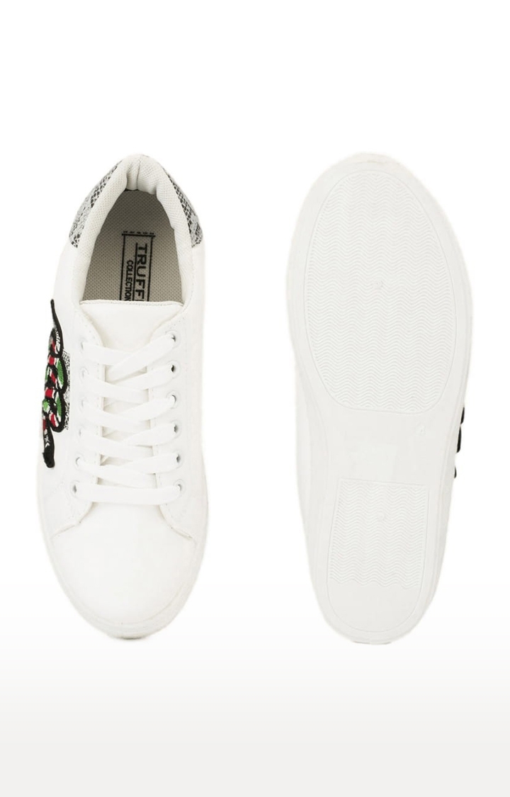 Truffle Collection | Women's White Synthetic Printed Lace-Up Sneakers 3