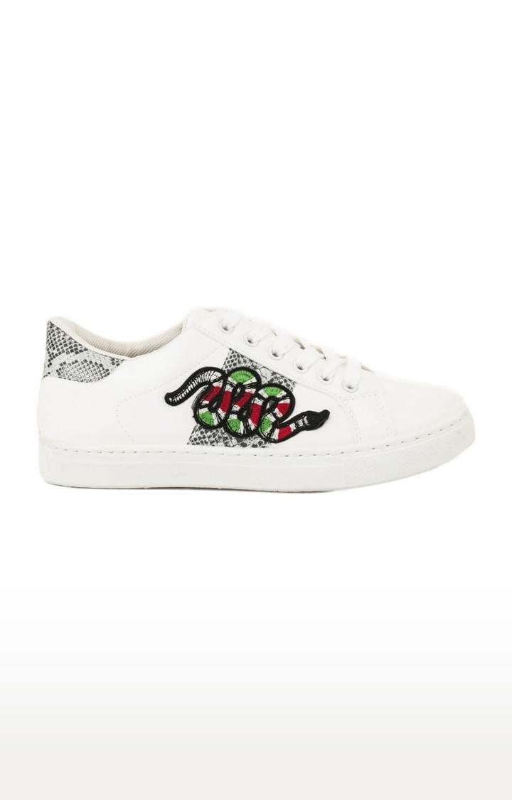 Truffle Collection | Women's White Synthetic Printed Lace-Up Sneakers 1