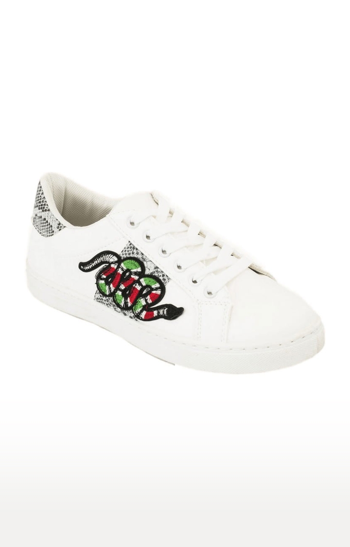 Truffle Collection | Women's White Synthetic Printed Lace-Up Sneakers 0