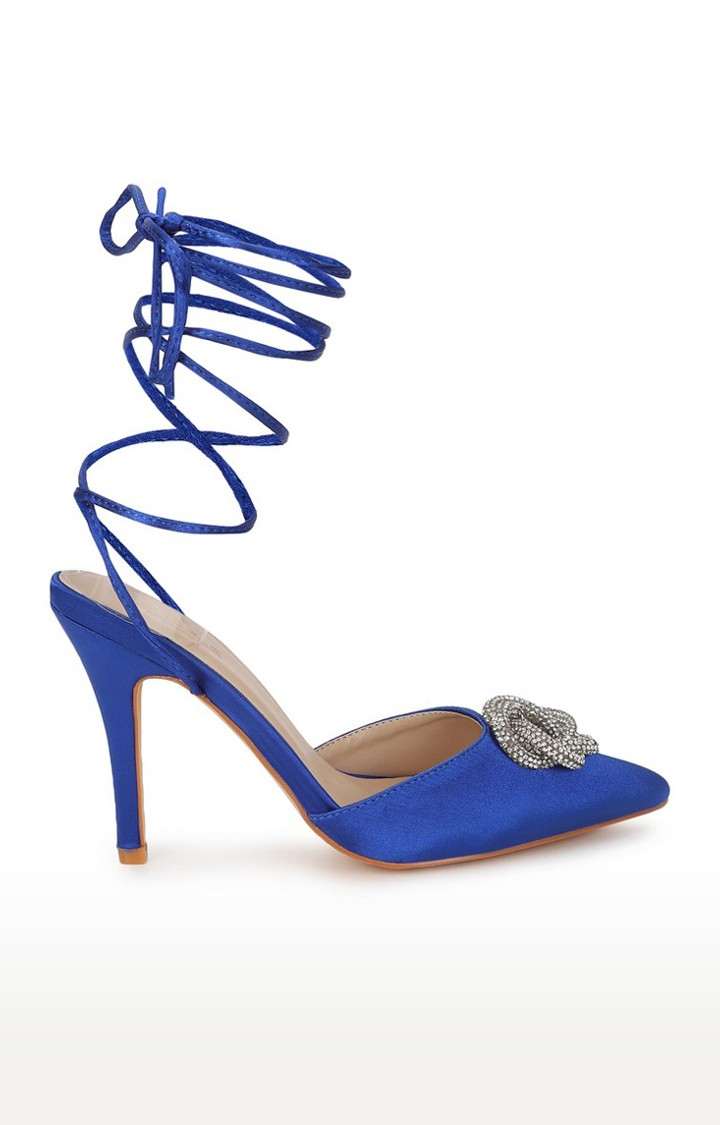 Women's Blue Solid Lycra Sandals