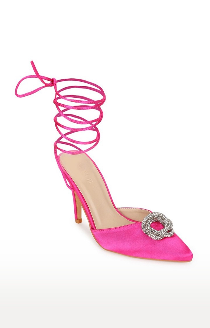 Women's Pink Solid Lycra Sandals