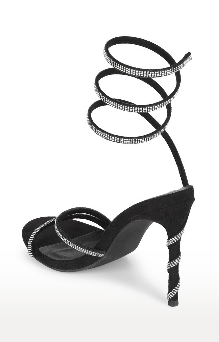 Women's Black Solid Suede Sandals