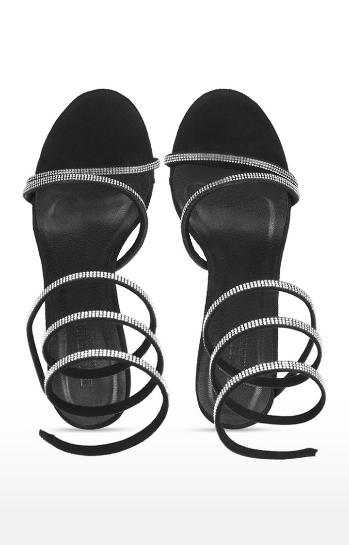 Women's Black Solid Suede Sandals