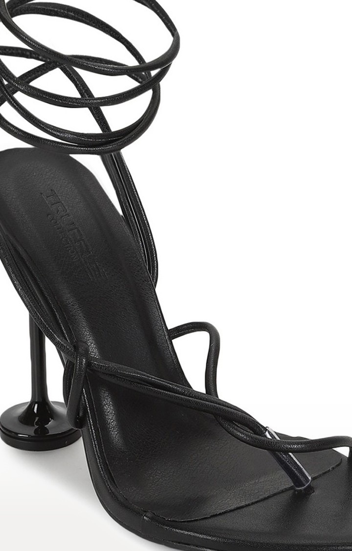 Women's Black Solid PU Sandals