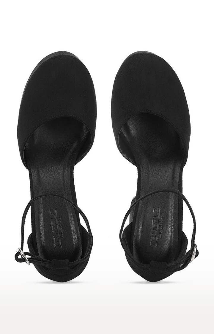 Women's Black Solid Suede Sandals