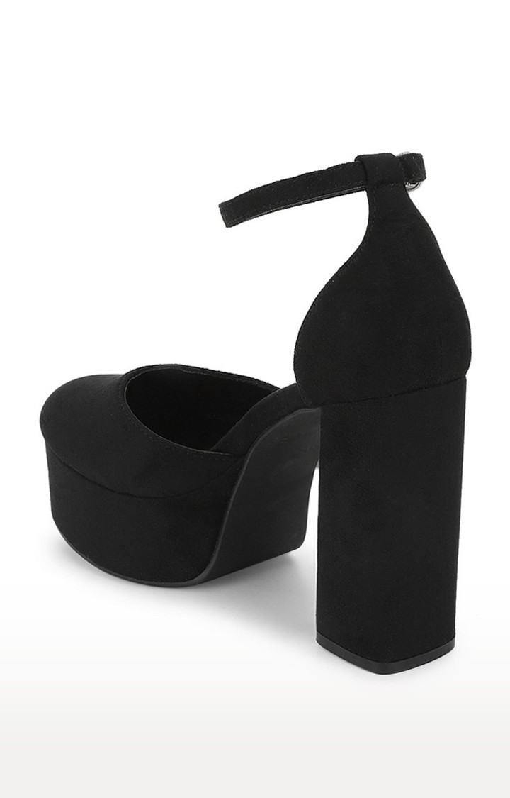 Women's Black Solid Suede Sandals