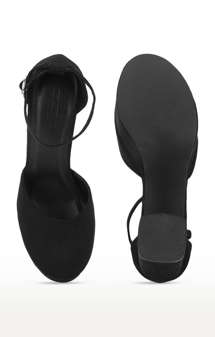 Women's Black Solid Suede Sandals