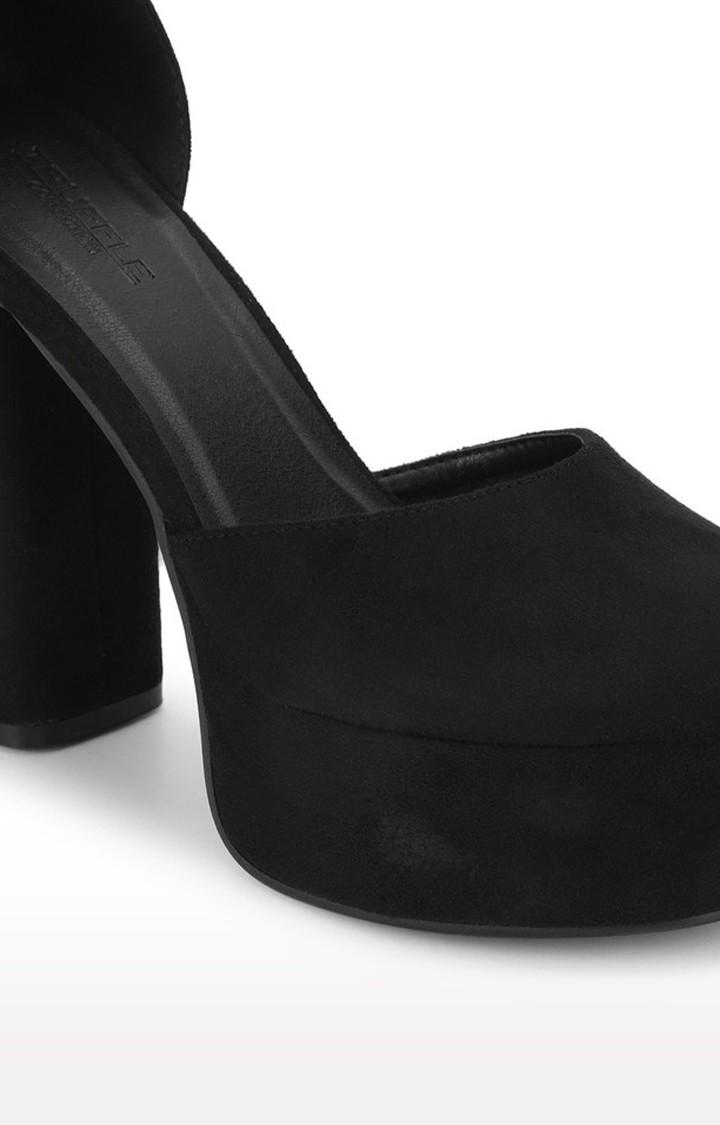 Women's Black Solid Suede Sandals