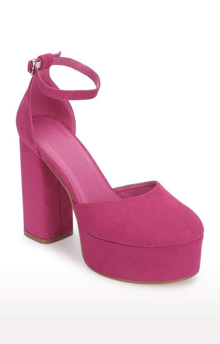 Women's Pink Solid Suede Sandals