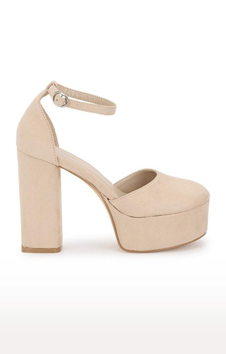 Women's Beige Solid Suede Sandals