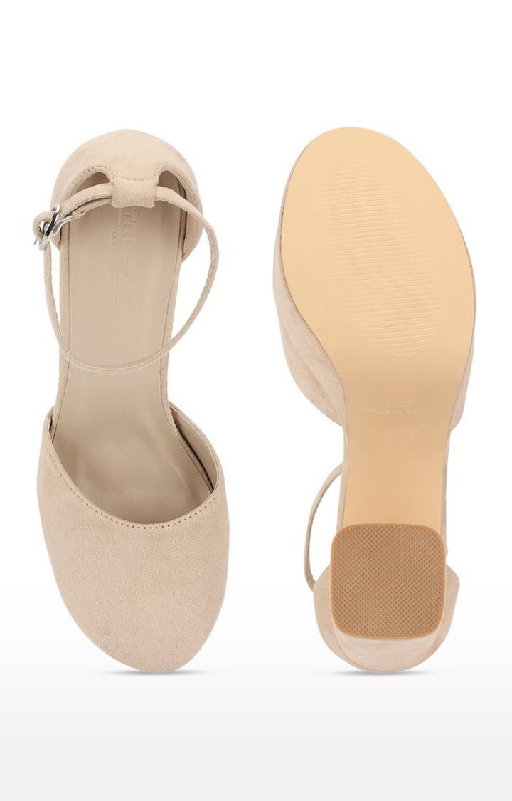 Women's Beige Solid Suede Sandals