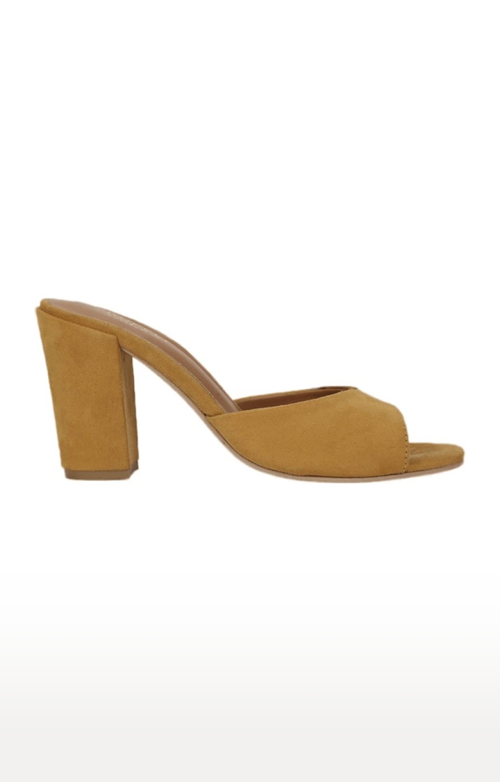 Truffle Collection | Women's Yellow Suede Solid Slip On Block Heels 1