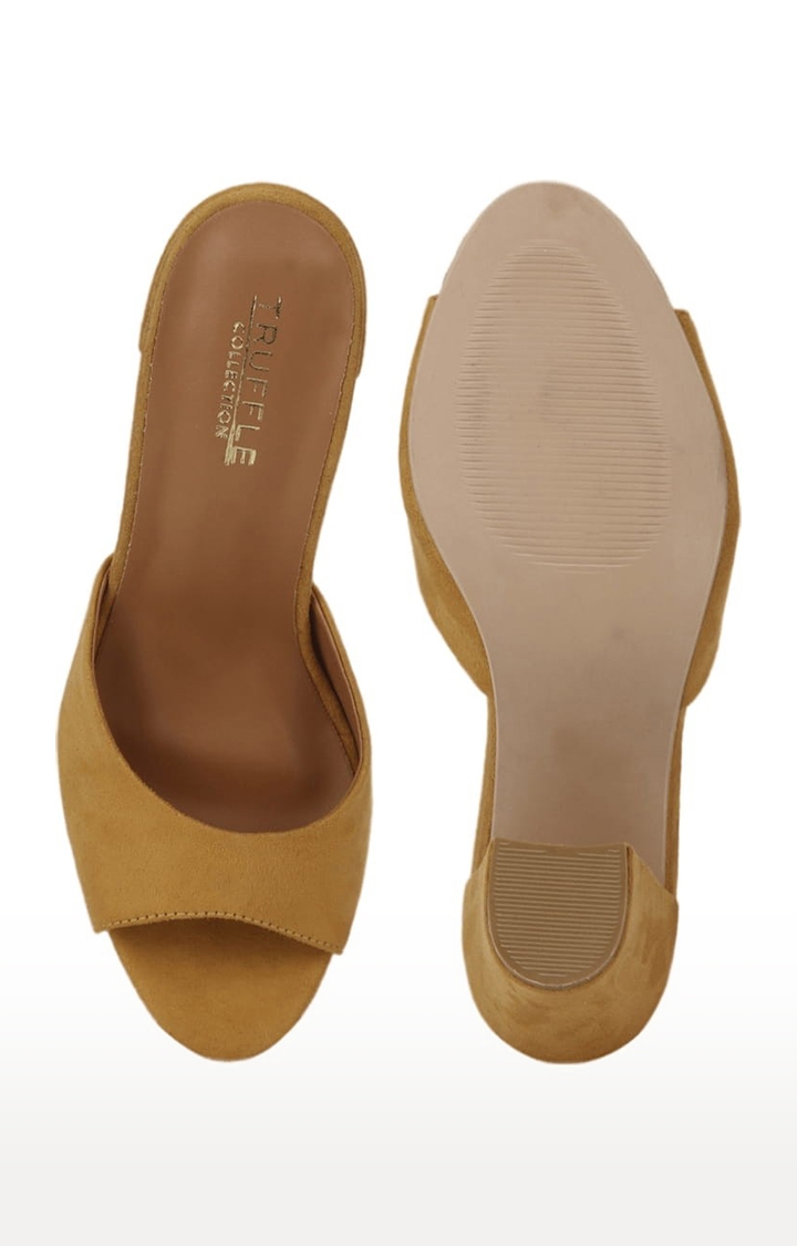 Truffle Collection | Women's Yellow Suede Solid Slip On Block Heels 3