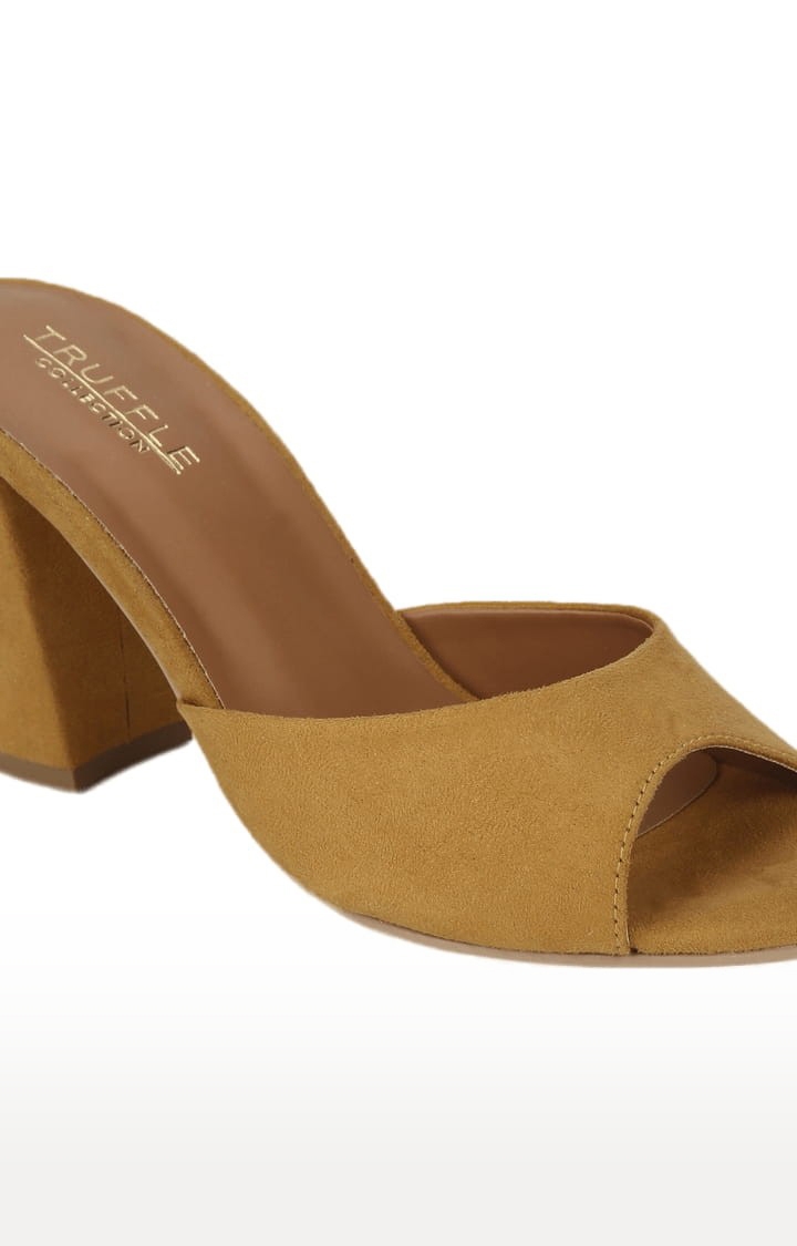 Truffle Collection | Women's Yellow Suede Solid Slip On Block Heels 4