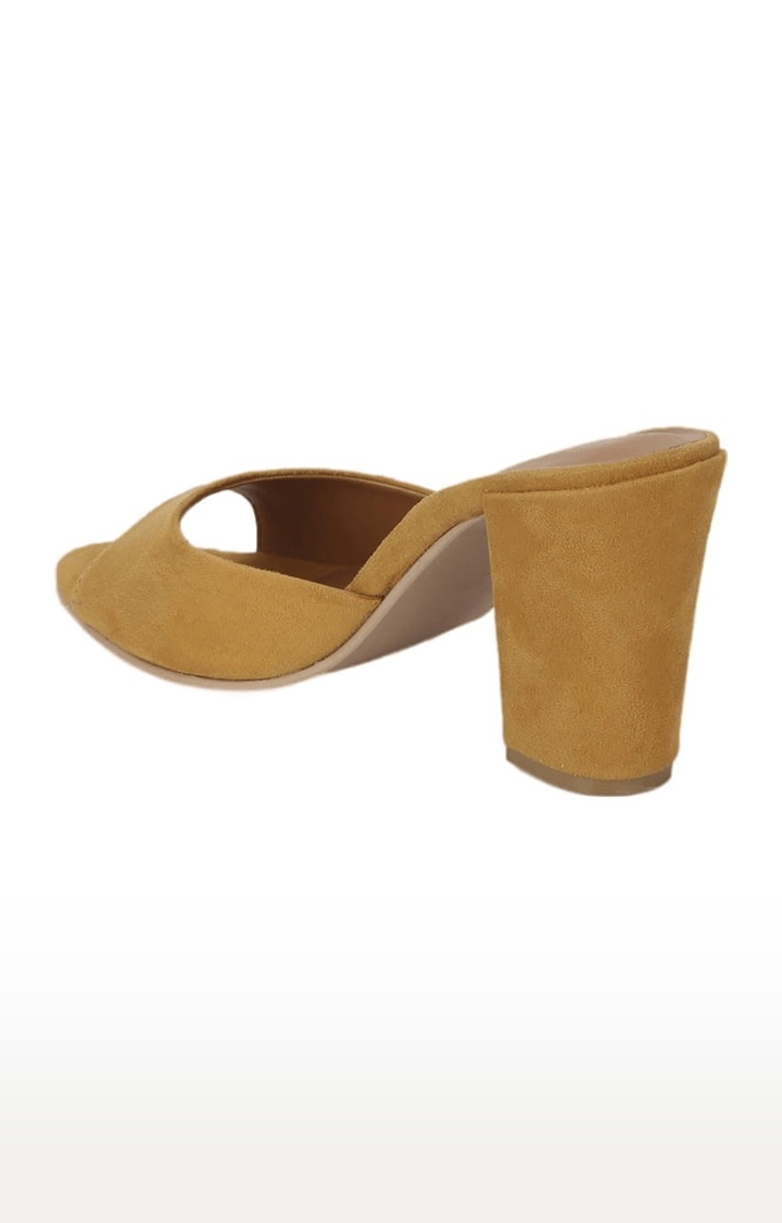 Truffle Collection | Women's Yellow Suede Solid Slip On Block Heels 2