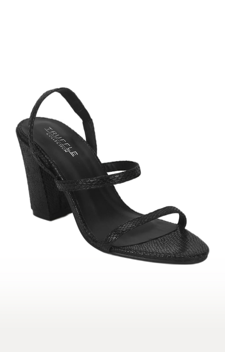 Truffle Collection | Women's Black PU Textured Slip On Block Heels