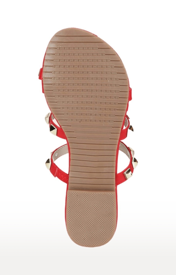 Truffle Collection | Women's Red Synthetic Embellished Flat Slip-ons 4
