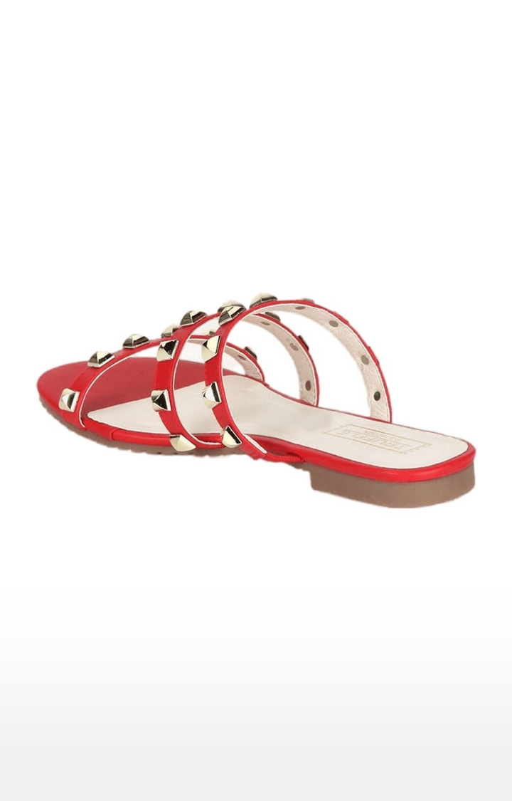 Truffle Collection | Women's Red Synthetic Embellished Flat Slip-ons 2
