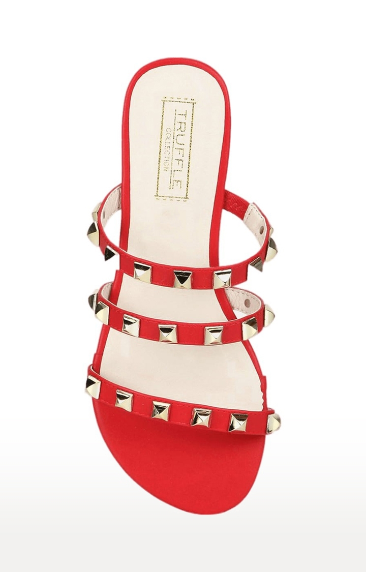 Truffle Collection | Women's Red Synthetic Embellished Flat Slip-ons 3