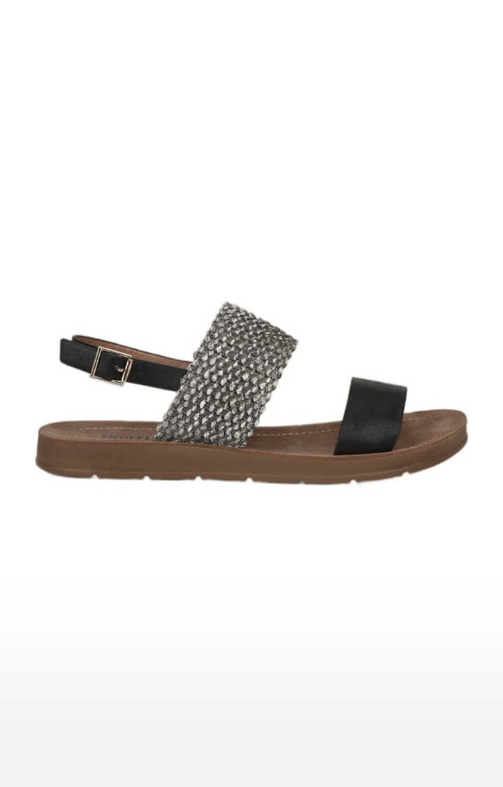 Truffle Collection | Women's Black PU Embellished Buckle Sandals 1