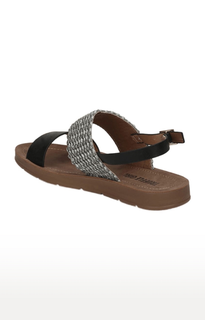 Truffle Collection | Women's Black PU Embellished Buckle Sandals 2