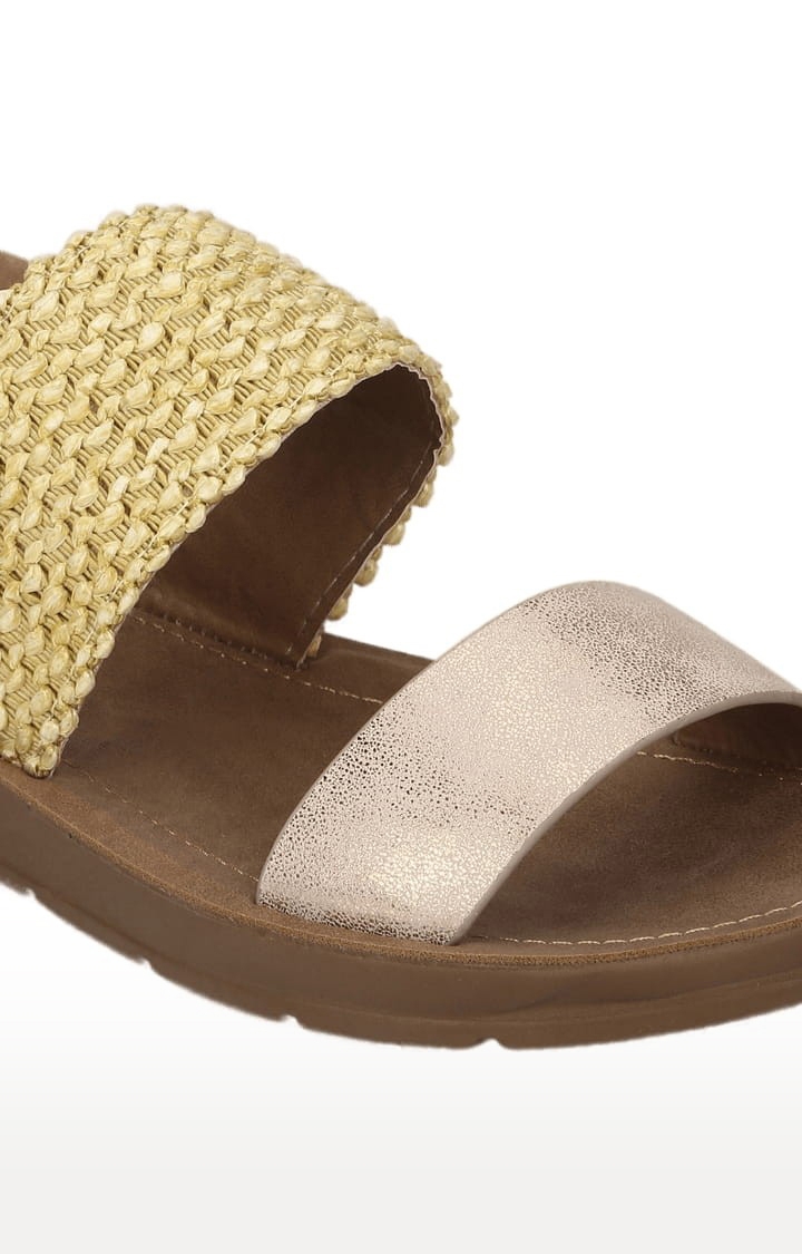Truffle Collection | Women's Gold PU Textured Buckle Sandals 4