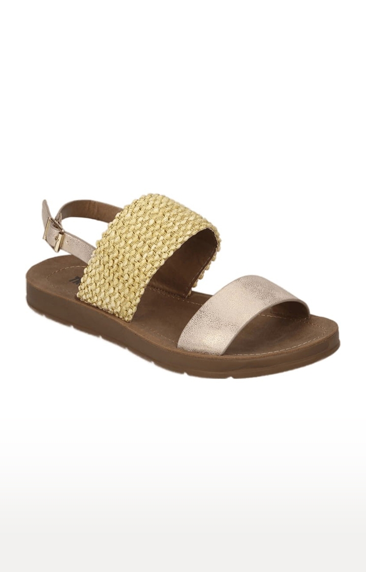Truffle Collection | Women's Gold PU Textured Buckle Sandals 0