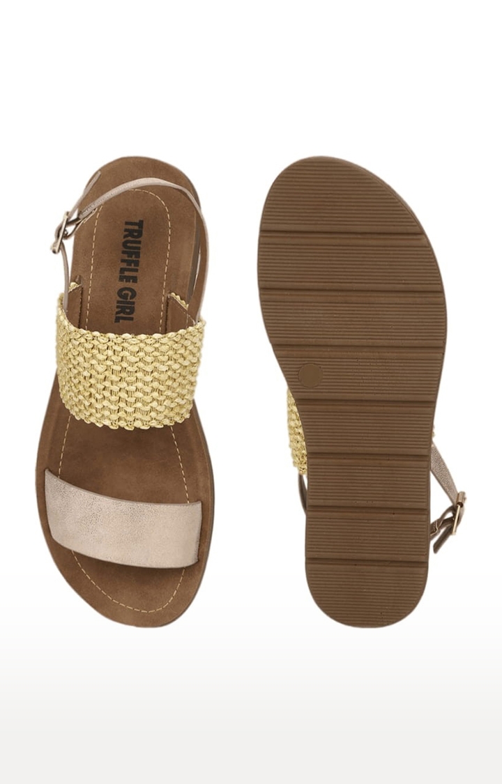 Truffle Collection | Women's Gold PU Textured Buckle Sandals 3
