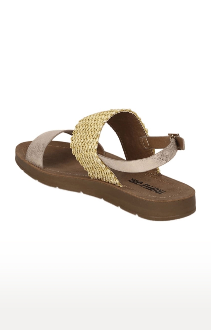 Truffle Collection | Women's Gold PU Textured Buckle Sandals 2