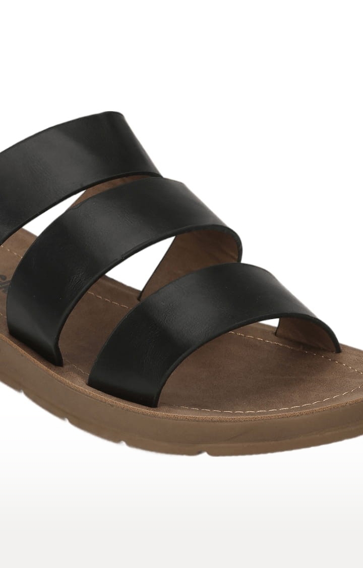 Truffle Collection | Women's Black PU Solid Flat Slip-ons 4