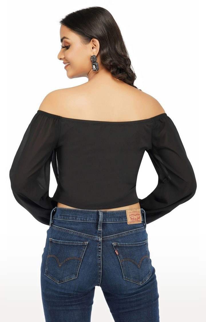 All Black Off Shoulder V-neck Top